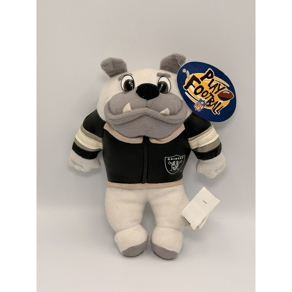 Vintage 1998 Oakland Raiders Bulldog Plush 8” Play Football NFL Letterman Jacket